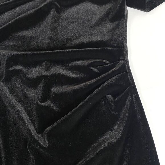 BCBGeneration Velour Ruched Pleated Neckline Mini Dress Womens XS Black Stretch - Picture 5 of 16